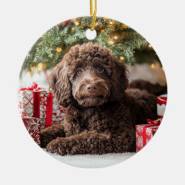 Ornamento De Cerâmica Chocolate Labradoodle