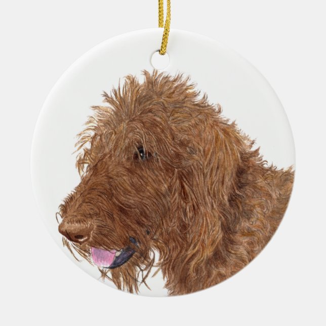 Ornamento De Cerâmica Chocolate Labradoodle (Frente)