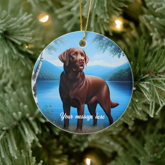 Ornamento De Cerâmica Chocolate Labrador e Blue Lake (Árvore)