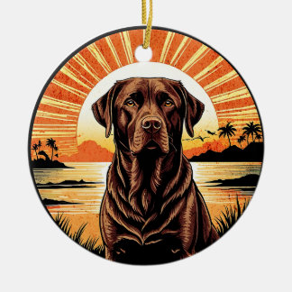 Ornamento De Cerâmica Chocolate Labrador Pôr do Sol Retrô Amante de Cães