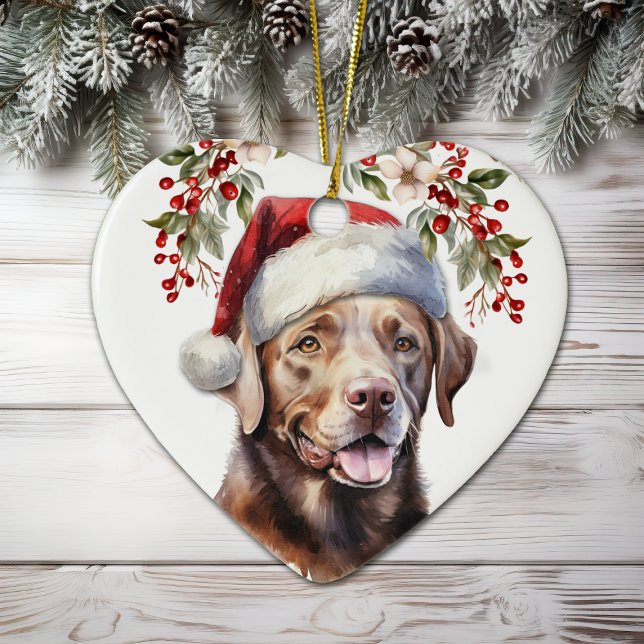 Ornamento De Cerâmica Chocolate Labrador Retriever Dog Holly Wreath (Criador carregado)