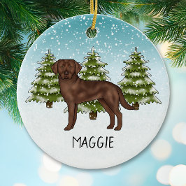 Ornamento De Cerâmica Chocolate Labrador Retriever Nome Personalizado Na