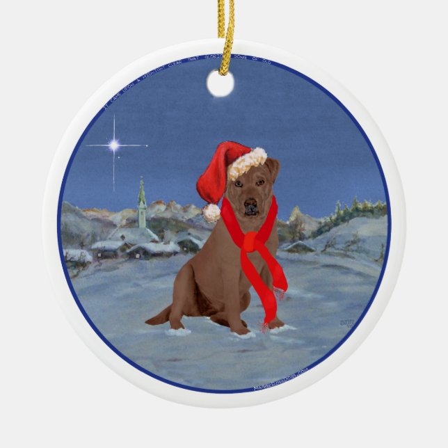 Ornamento De Cerâmica Chocolate Labrador Varejista Natal (Frente)