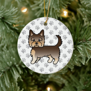 Ornamento De Cerâmica Chocolate Yorkshire Terrier Cartoon Dog & Paws