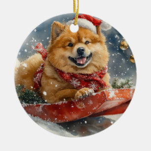 Ornamento De Cerâmica Chow Chow Dog Sledge Deixe-o nevar no Natal