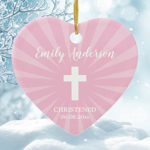 Ornamento De Cerâmica Christening Baptism Baby Girl Pink