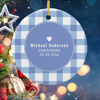Ornamento De Cerâmica Christening Baptism Cute Baby Boy Photo Blue