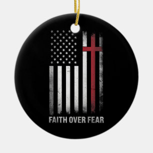 Ornamento De Cerâmica Christian EUA Flag American Cristo Faith Over F
