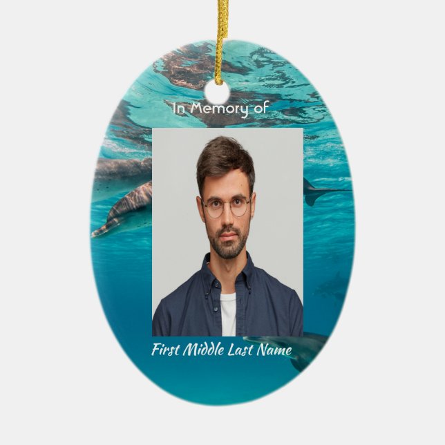 Ornamento De Cerâmica Christian Memorial Dolphins Underwater Ocean (Frente)