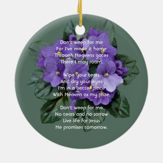 Ornamento De Cerâmica Christian Memorial Keepsake African Violet (Traseira)