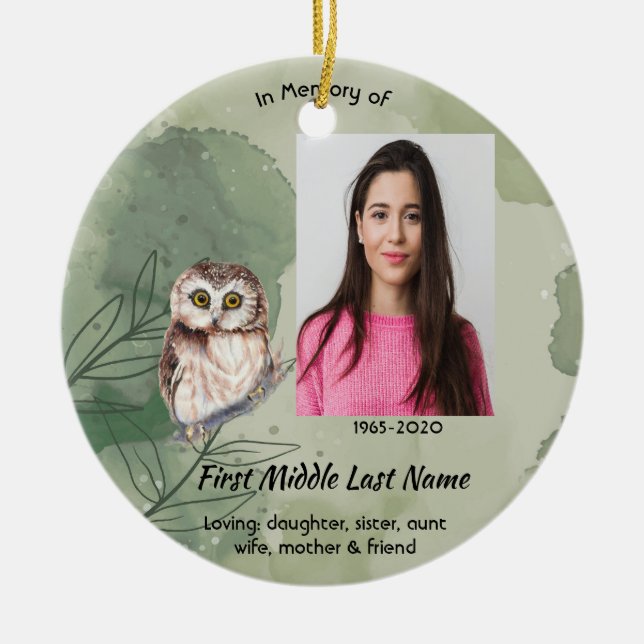 Ornamento De Cerâmica Christian Memorial Keepsake Cute Owl Bird (Frente)