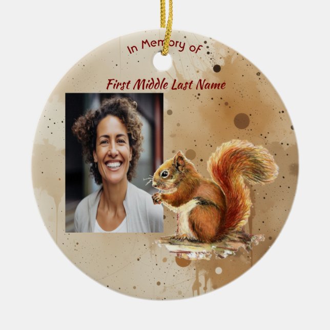 Ornamento De Cerâmica Christian Memorial Keepsake Cute Red Squirrel (Frente)