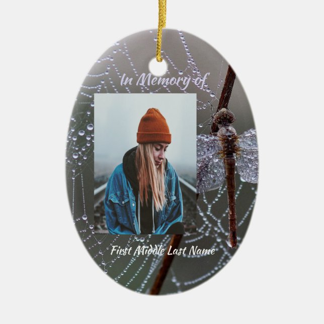 Ornamento De Cerâmica Christian Memorial Keepsake Dragonfly Dewdrops (Frente)