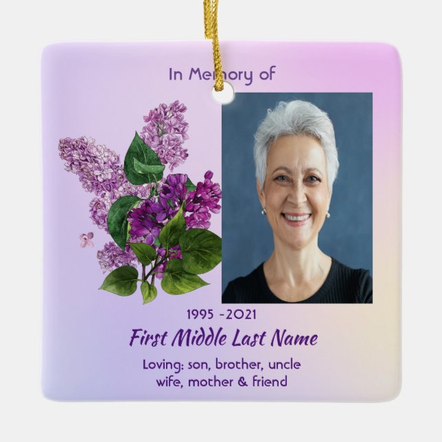 Ornamento De Cerâmica Christian Memorial Keepsake Lilac Garden Flower  (Frente)