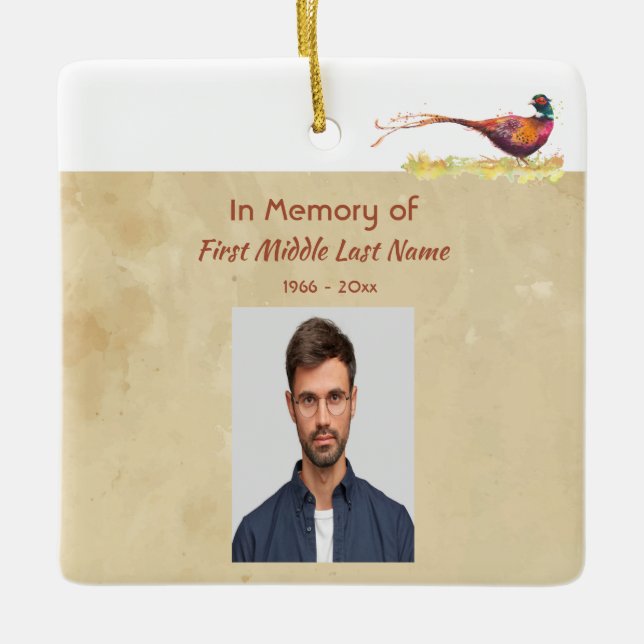 Ornamento De Cerâmica Christian Memorial Photo Invite Pheasant Bird Art (Frente)