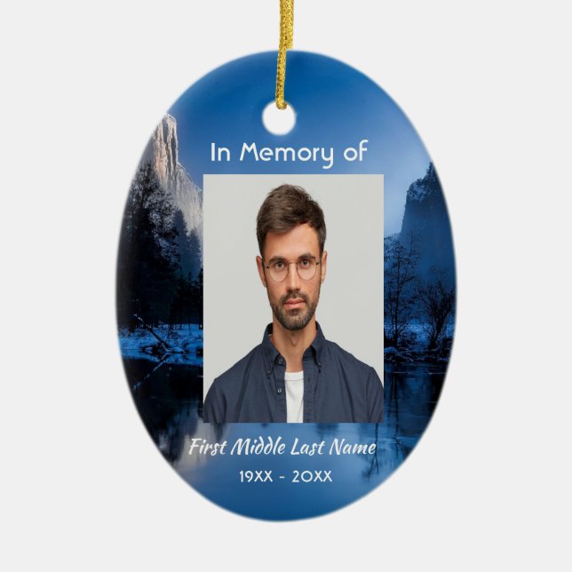 Ornamento De Cerâmica Christian Memorial Photo Mountain Lake Winter Snow (Frente)