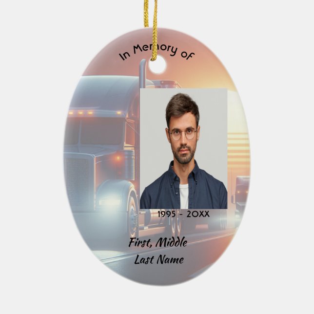 Ornamento De Cerâmica Christian Memorial Semi-Truck Tractor-trailer  (Verso)