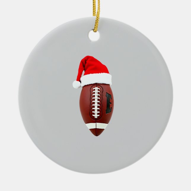Ornamento De Cerâmica Christmas American Football Ball Santa Hat (3) (Frente)