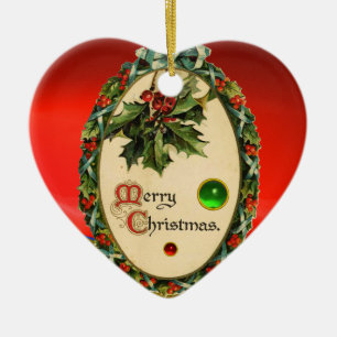 ORNAMENTO DE CERÂMICA CHRISTMAS BANJO COM MISTLETOS E HOLLY BERRIES