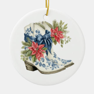 Ornamento De Cerâmica Christmas Blue Chinoiserie Cowgirl Boots
