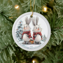 Ornamento De Cerâmica Christmas Bunny and gift, personalized