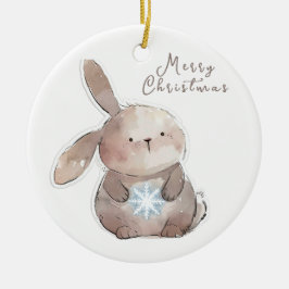 Ornamento De Cerâmica Christmas Bunny and Snowflake, personalized