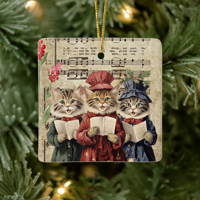 Ornamento De Cerâmica Christmas Caroling Cats (Árvore)
