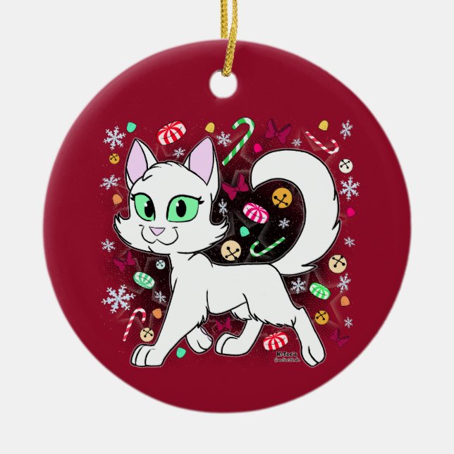 Ornamento De Cerâmica Christmas Cat Ceramic Ornament (Red) (Frente)