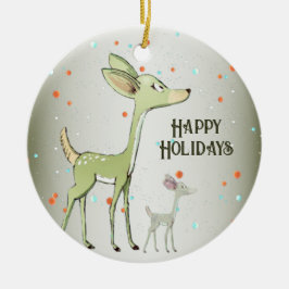 Ornamento De Cerâmica Christmas Celebration Green Deers Holidays Cute