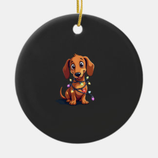 Ornamento De Cerâmica Christmas Dachshund Lights (3)
