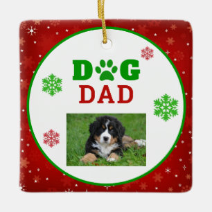 Ornamento De Cerâmica Christmas Dog Dad Paw Print Snowflake Photo