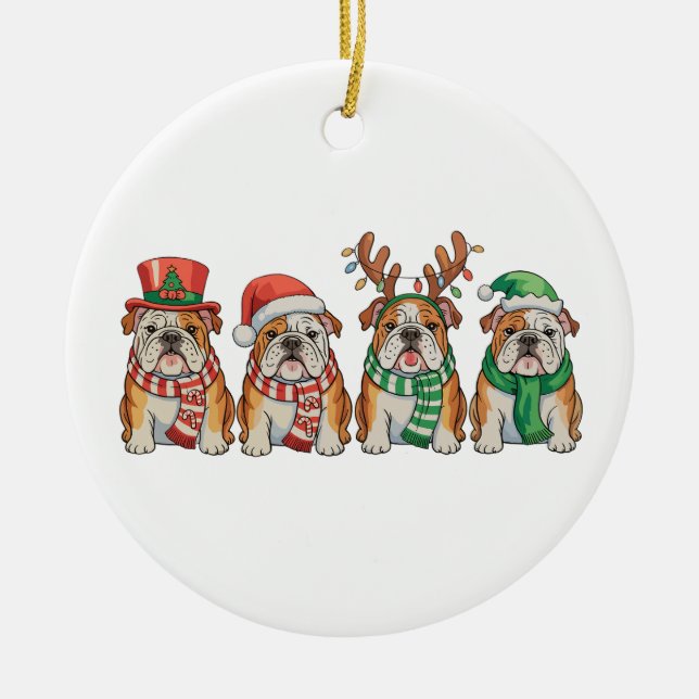 Ornamento De Cerâmica Christmas English Bulldog Dog Santa Hat Reindeer (Frente)