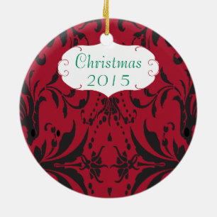 Ornamento De Cerâmica Christmas Family Photo Red Chandelier #3 Damask