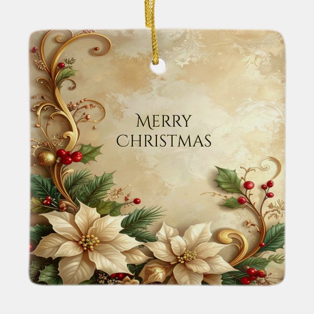 Ornamento De Cerâmica Christmas Floral Holiday Ornament (Frente)