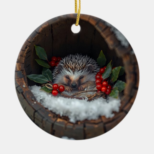 Ornamento De Cerâmica Christmas fun mice /hedgehog Holiday nature (Frente)