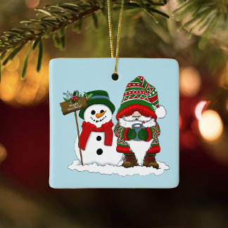 Ornamento De Cerâmica Christmas Gnome Snowman Cute