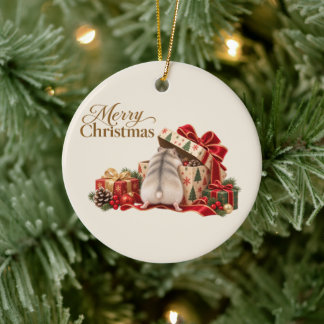 Ornamento De Cerâmica Christmas Hamster Exploring Gifts Ornament