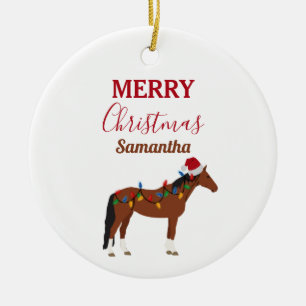 Ornamento De Cerâmica Christmas Horse Santa Hat Xmas Lights