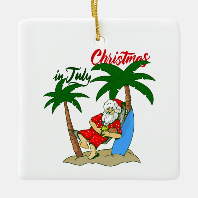 Ornamento De Cerâmica christmas july tropical santa claus (Frente)