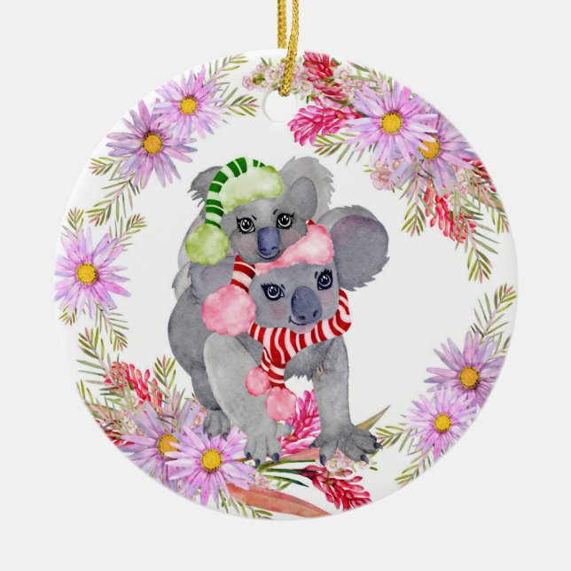 Ornamento De Cerâmica Christmas Koala Botanicals (Frente)