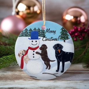 Ornamento De Cerâmica Christmas Labrador Painting Snowman