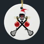 Ornamento De Cerâmica Christmas Lacrosse<br><div class="desc">Este é um design de desenho de excelente para qualquer um que ama o jogo de Lacrosse.</div>