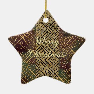 Ornamento De Cerâmica Christmas Luxury Pattern, Red Gold Green Black