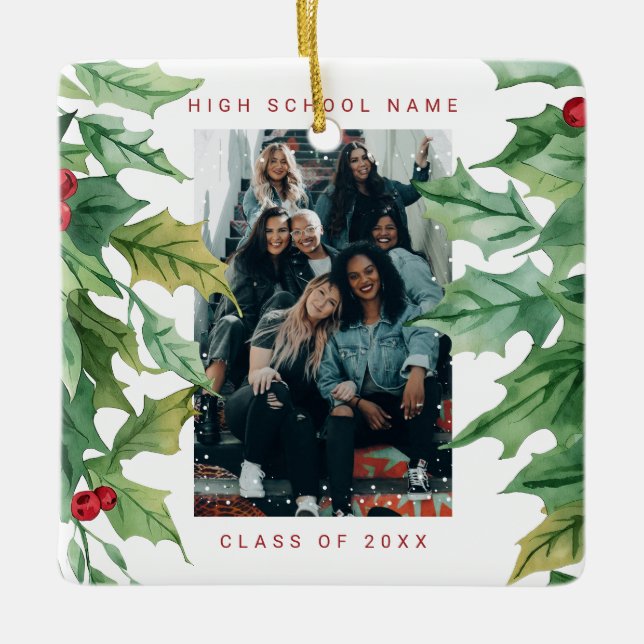 Ornamento De Cerâmica Christmas Mistletoe School College Photo (Frente)