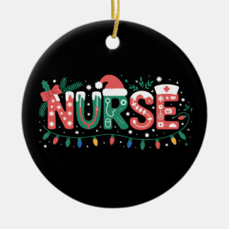 Ornamento De Cerâmica Christmas Nurse Santa Hat Stethoscope Bow Lights