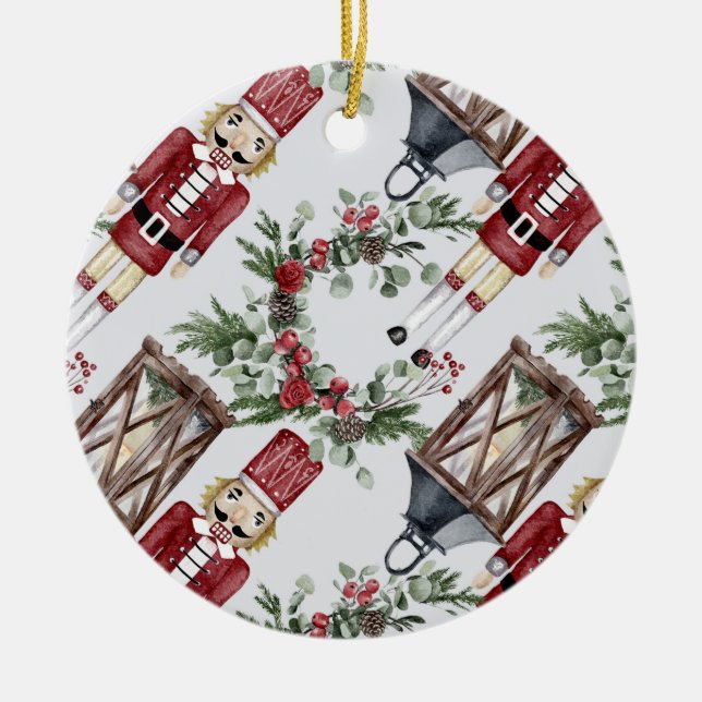 Ornamento De Cerâmica Christmas nutcrackers and lanterns (Frente)