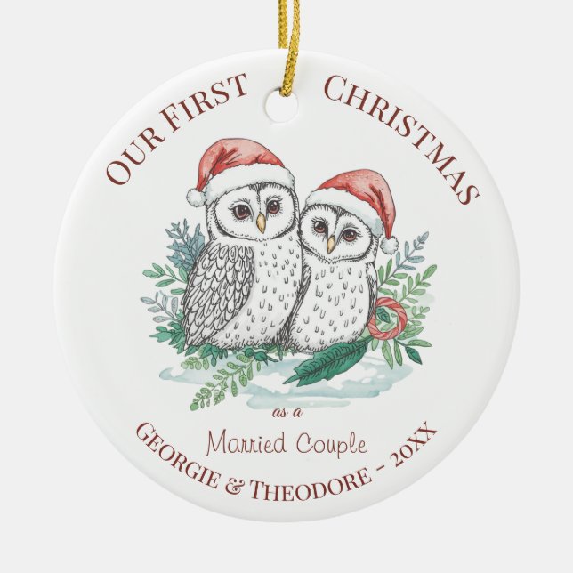 Ornamento De Cerâmica Christmas Ornament - First Christmas Married Photo (Frente)