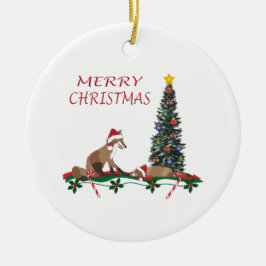 Ornamento De Cerâmica Christmas Ornament, wildlife, mom and baby fox