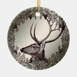 Ornamento De Cerâmica Christmas Party Floral Reindeer Golden Winter