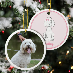 Ornamento De Cerâmica Christmas Photo Cute Puppy Dog White Poodle 